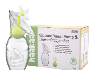 Haakaa® Set silikonska prsna črpalka 1. gen 100ml in pokrovček rožica